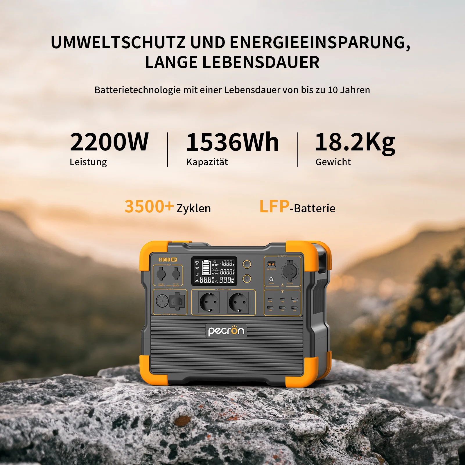 PECRON 230V E1500LFP 2200W 1536Wh Portable Power Station EU Version - Image 4