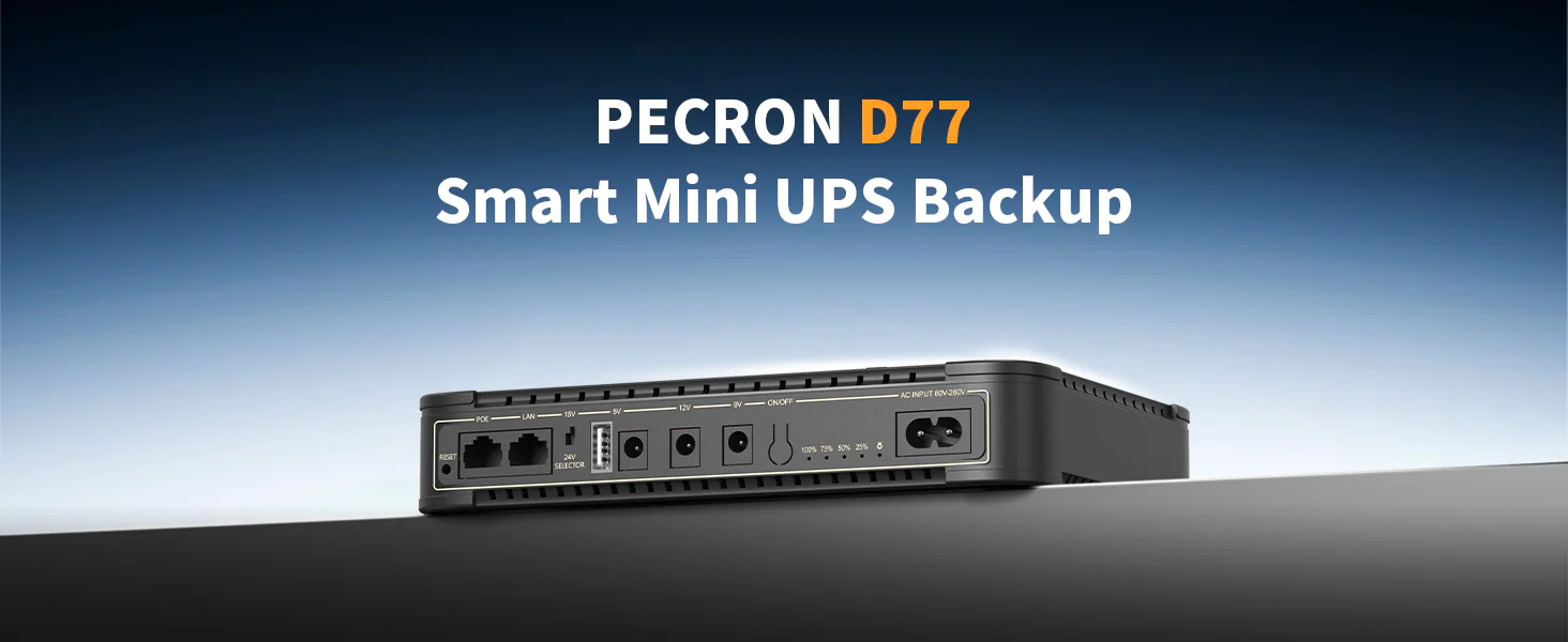 Pecron D77 DC UPS Battery Backup, 76.96Wh Small UPS for WiFi Router/Modem/Security Camera/Phone, With PoE Port, 5V/9V/12V - Image 11