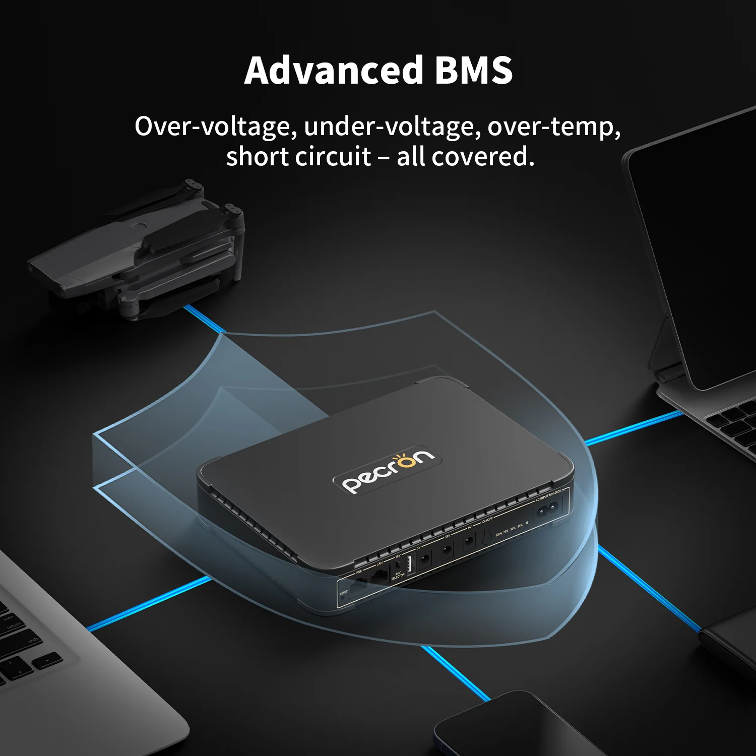 Pecron D77 DC UPS Battery Backup, 76.96Wh Small UPS for WiFi Router/Modem/Security Camera/Phone, With PoE Port, 5V/9V/12V - Image 8