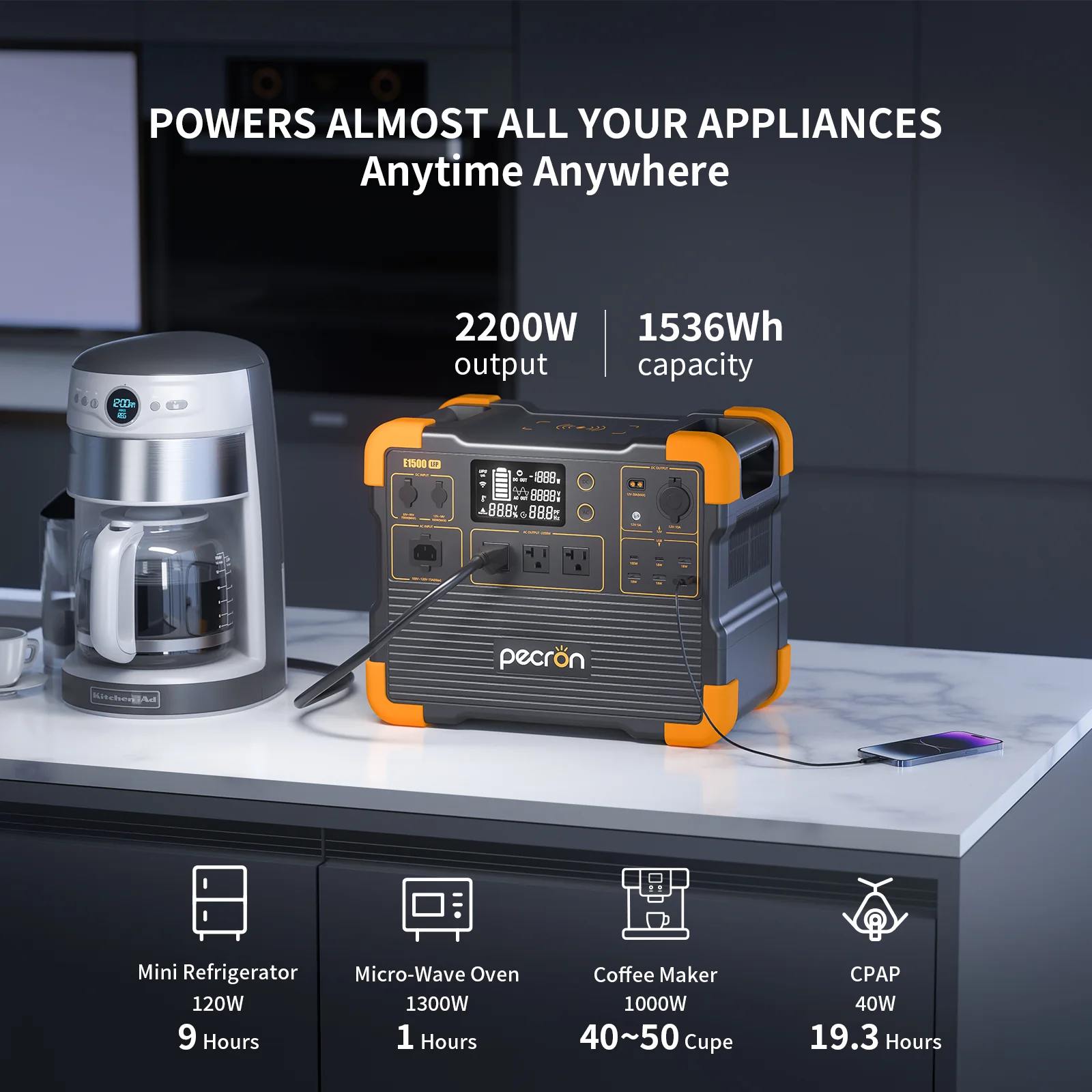 PECRON E1500LFP Expandable Portable Power Station 2200W 1536Wh - Image 9