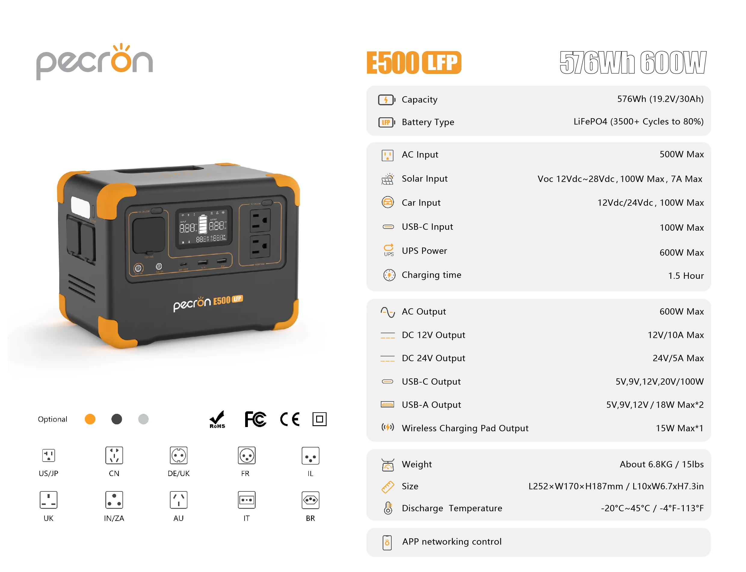 PECRON E500LFP Portable Power Station 600W 576Wh - Image 3