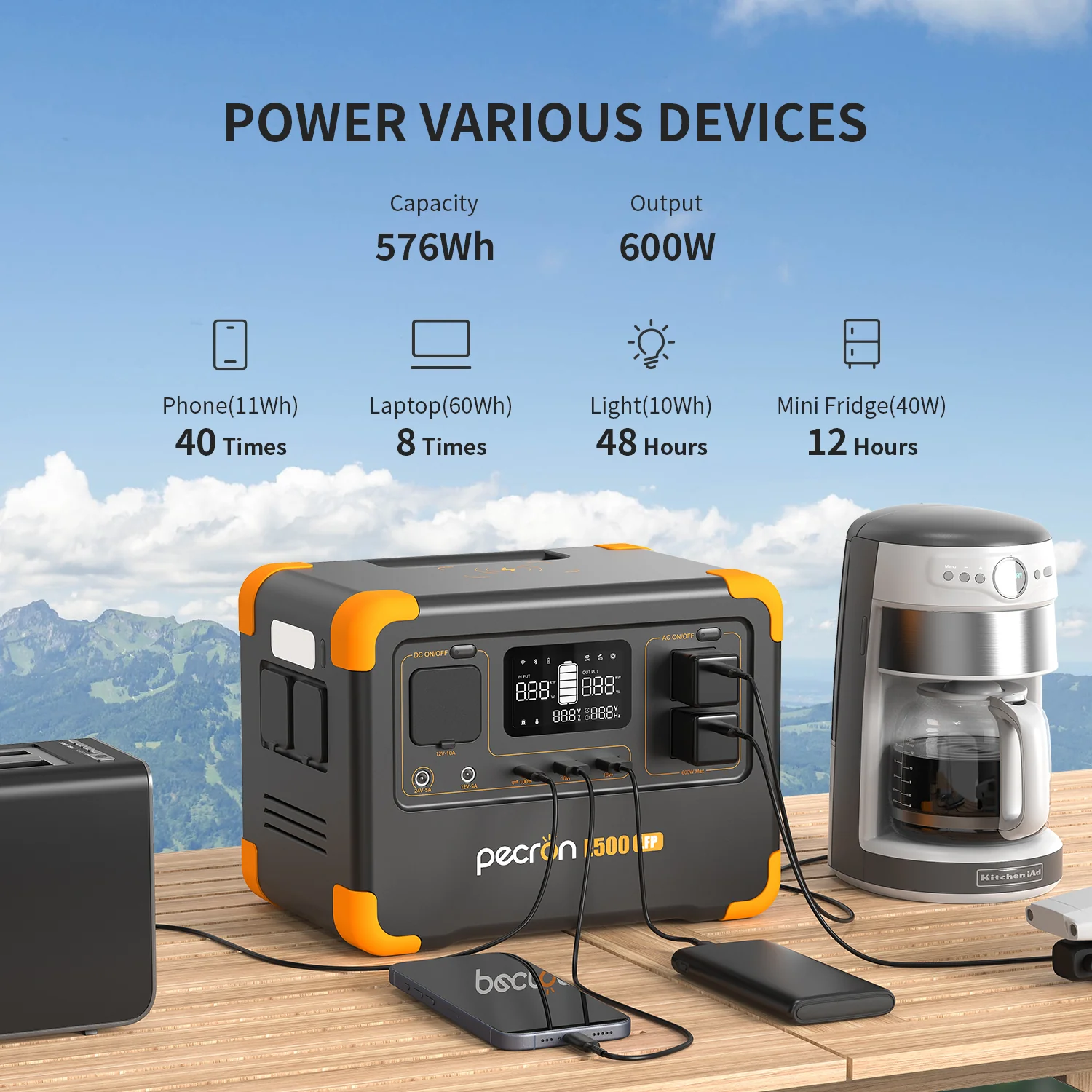 PECRON E500LFP Portable Power Station 600W 576Wh - Image 7